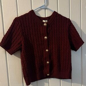 H&M Burgundy Cable Knit Cardigan